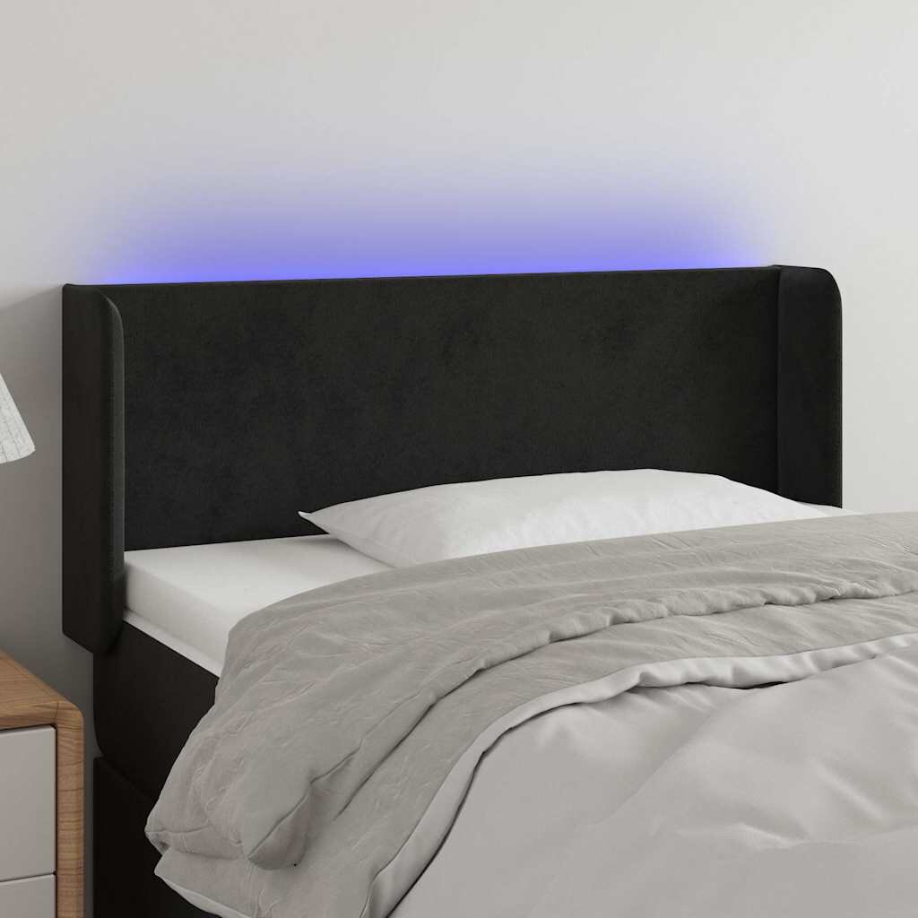 vidaXL LED горна табла за легло черна 83x16x78/88 см кадифе