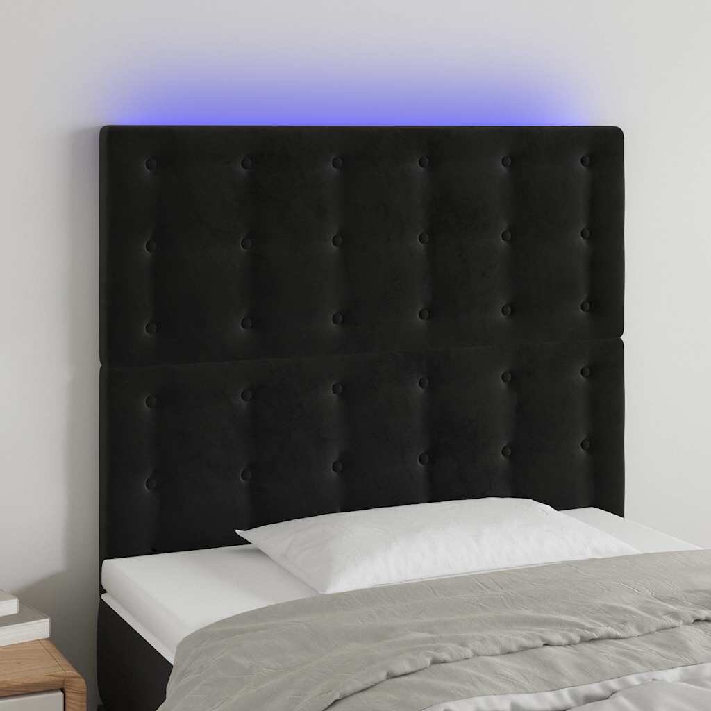 vidaXL LED горна табла за легло черна 90x5x118/128 см кадифе