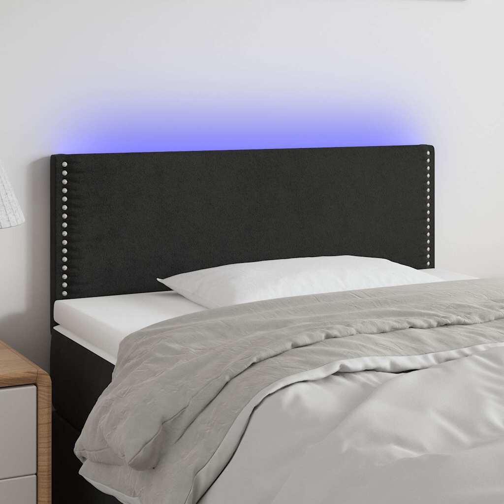 vidaXL LED горна табла за легло черна 90x5x78/88 см кадифе