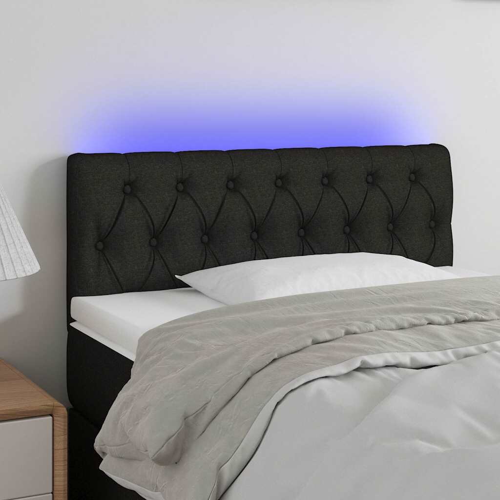vidaXL LED горна табла за легло черна 90x7x78/88 см плат
