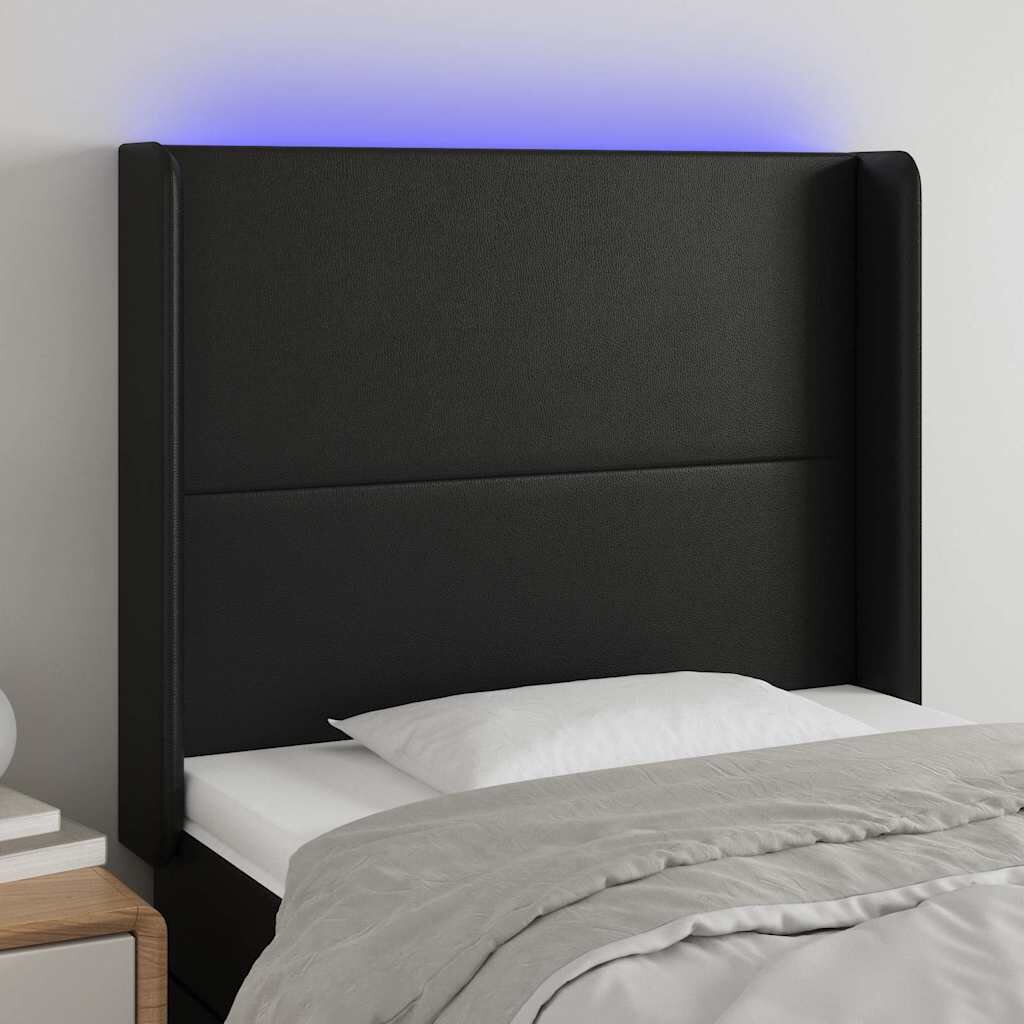 vidaXL LED горна табла за легло черна 93x16x118/128 см