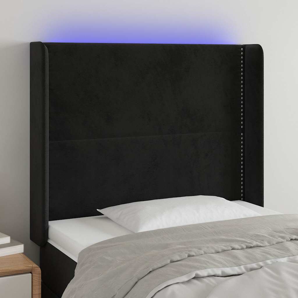 vidaXL LED горна табла за легло черна 93x16x118/128 см кадифе