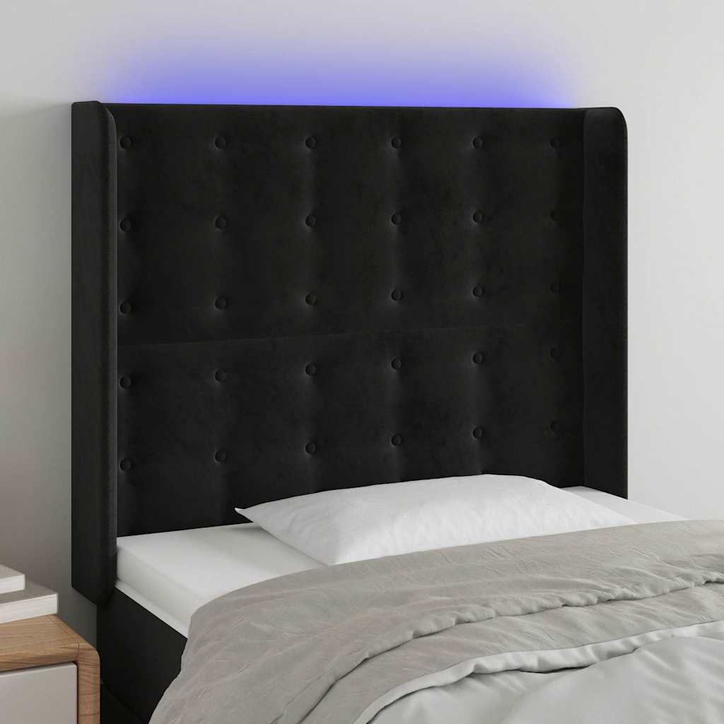 vidaXL LED горна табла за легло черна 93x16x118/128 см кадифе