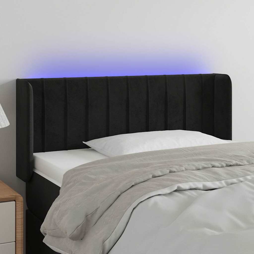 vidaXL LED горна табла за легло черна 93x16x78/88 см кадифе