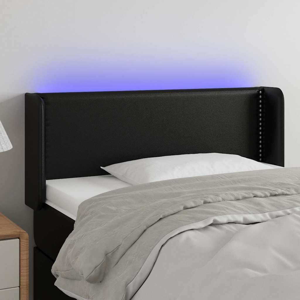 vidaXL LED горна табла за легло черна 93x16x78/88см изкуствена кожа