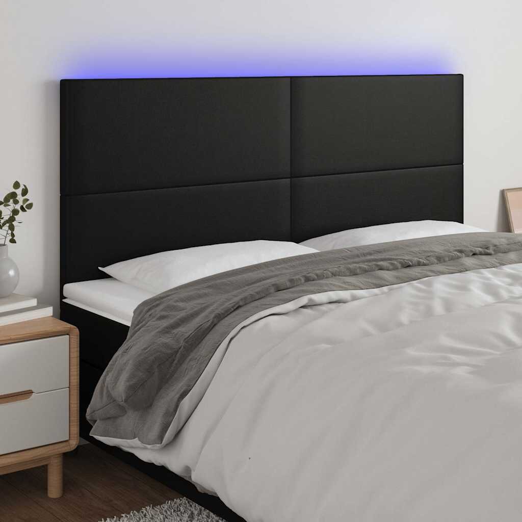 vidaXL LED горна табла за легло черна180x5x118/128см изкуствена кожа