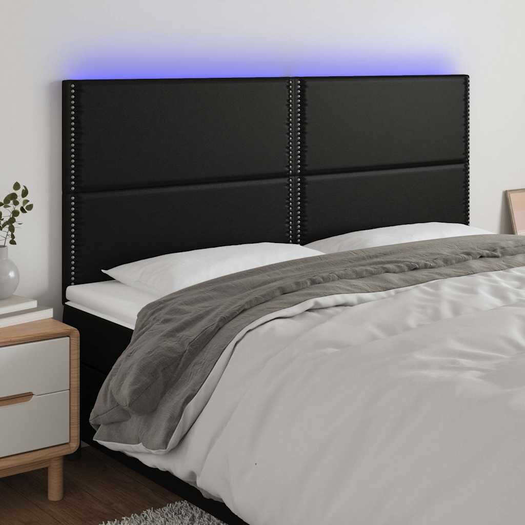 vidaXL LED горна табла за легло черна180x5x118/128см изкуствена кожа