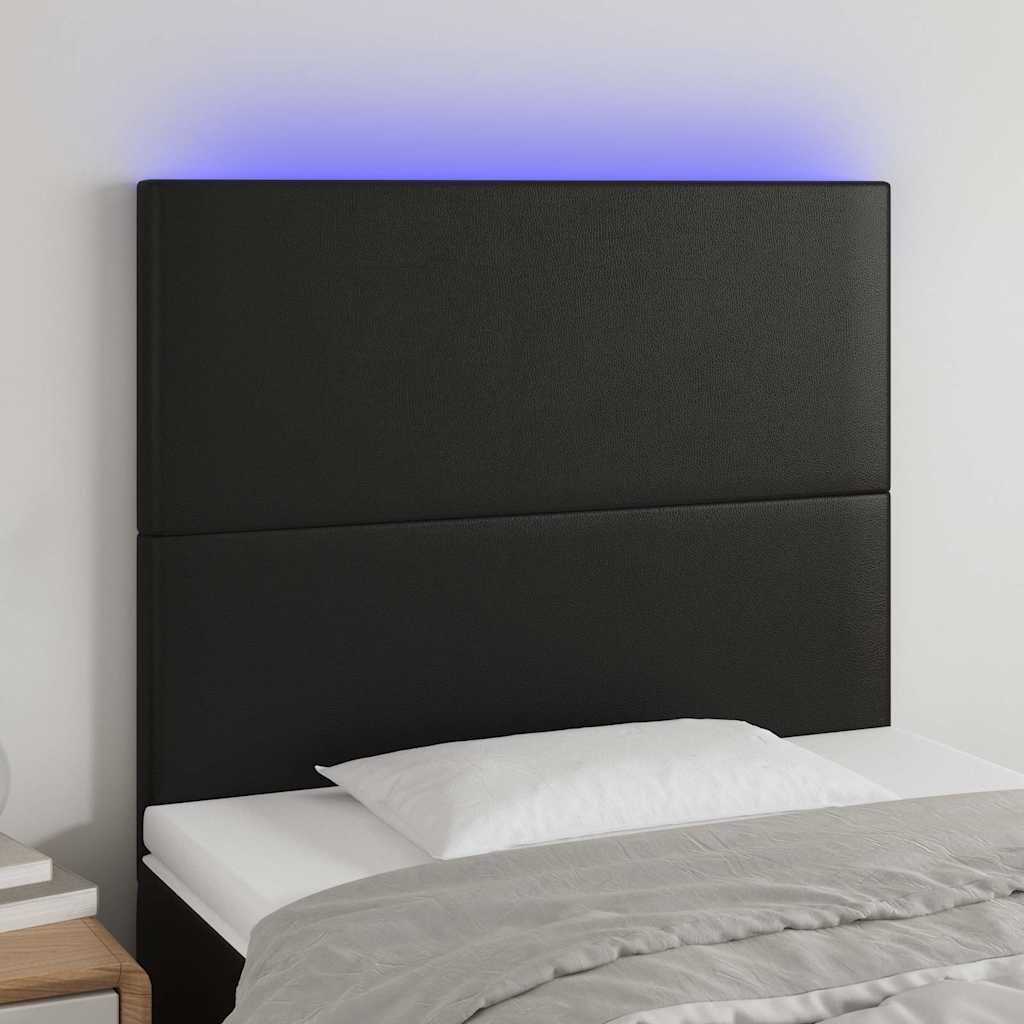 vidaXL LED горна табла за легло черна80x5x118/128см изкуствена кожа