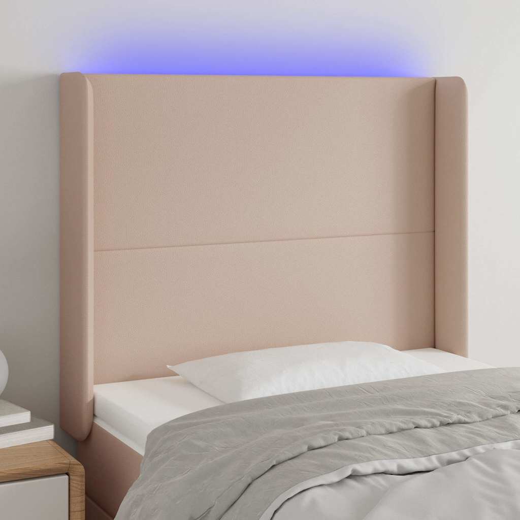 vidaXL LED горна табла за легло капучино 103x16x118/128 см