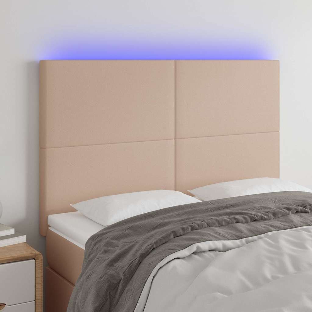 vidaXL LED горна табла за легло капучино 144x5x118/128 см