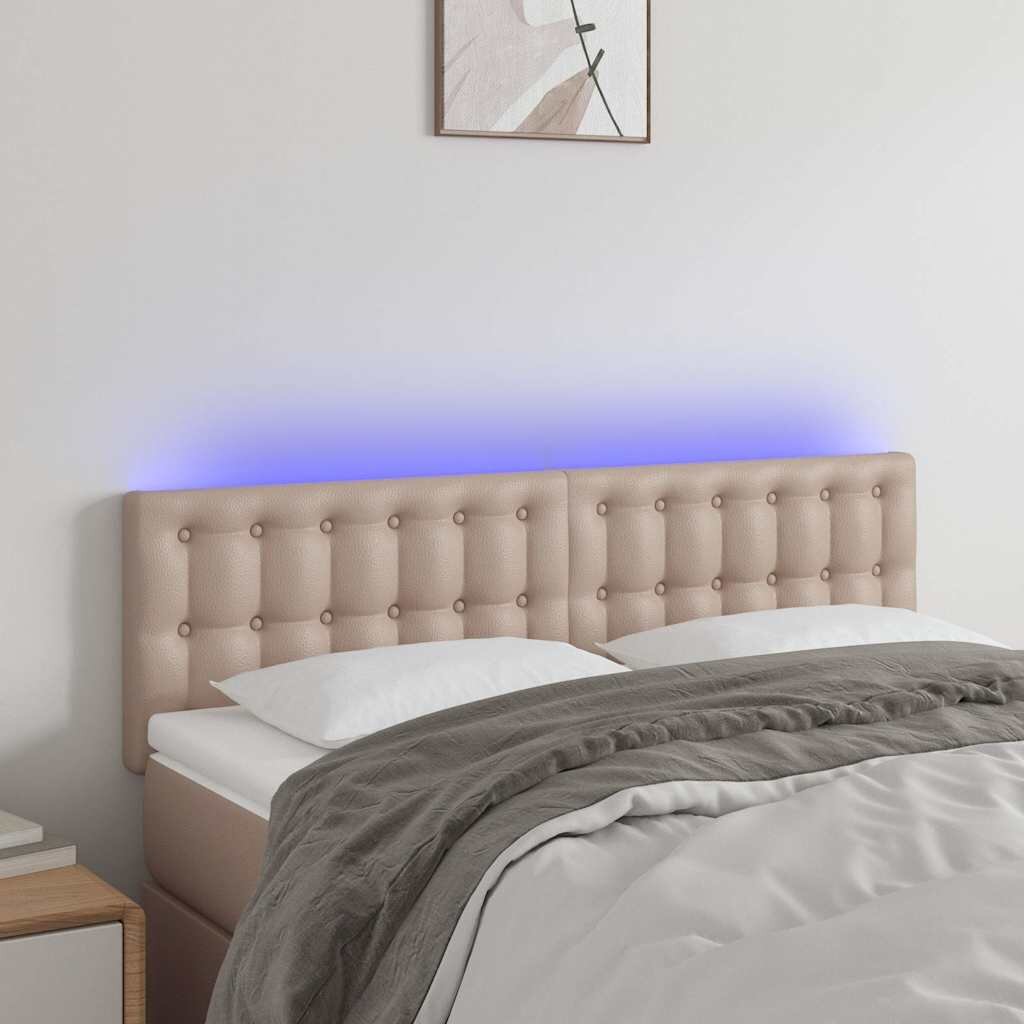 vidaXL LED Горна табла за легло капучино 144x5x78/88 см