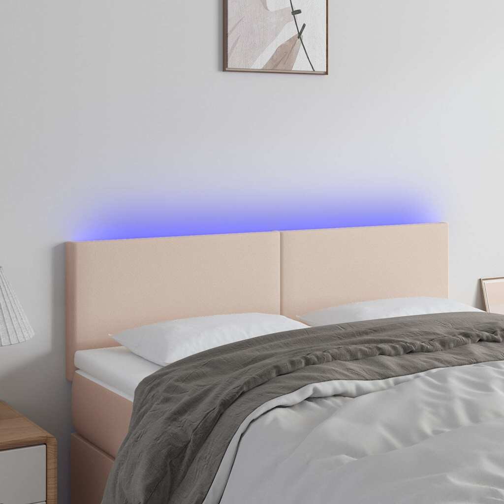 vidaXL LED Горна табла за легло капучино 144x5x78/88 см
