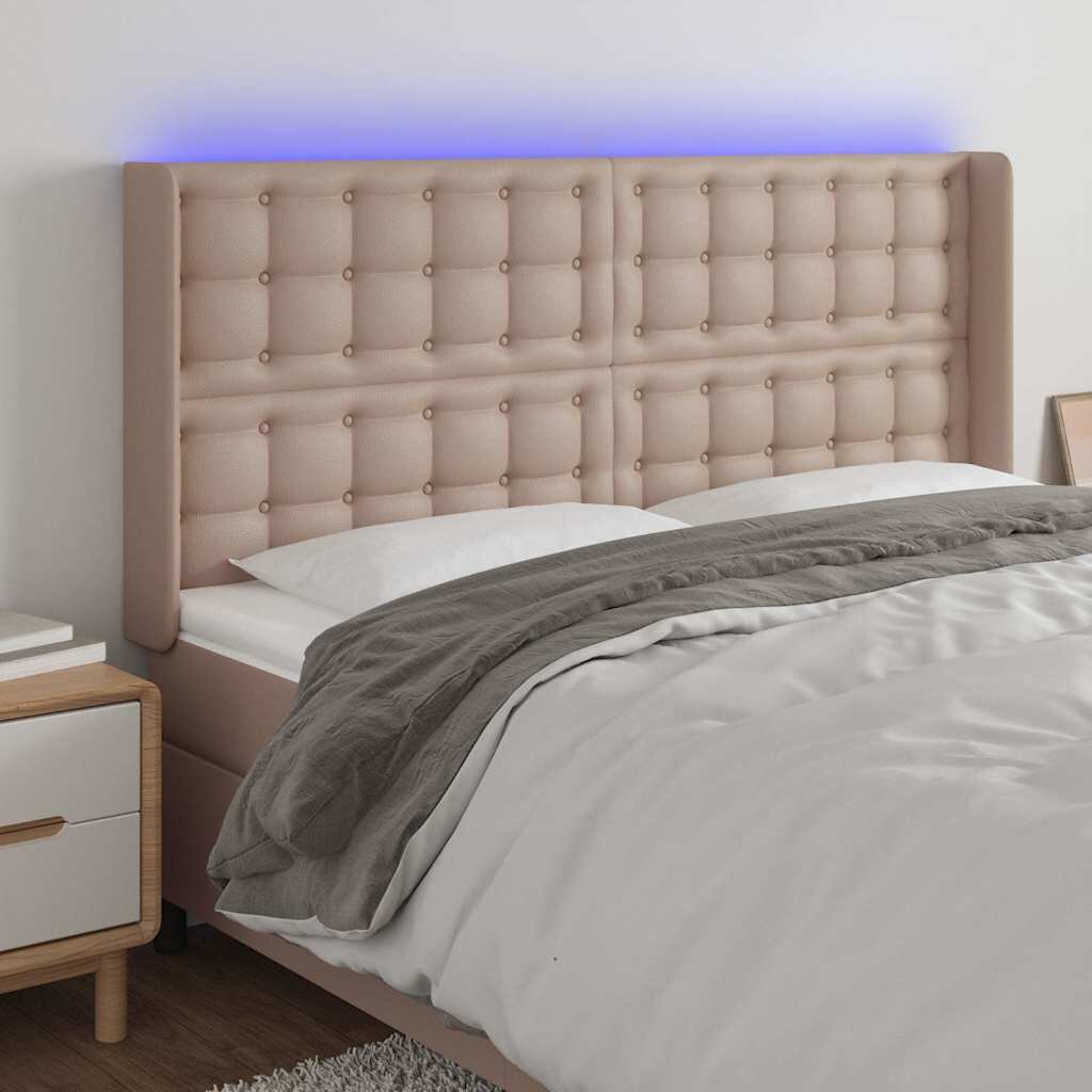 vidaXL LED горна табла за легло капучино 147x16x118/128 см