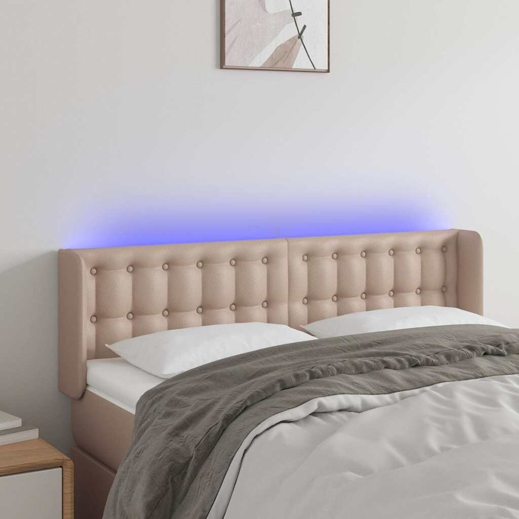 vidaXL LED Горна табла за легло капучино 147x16x78/88 см