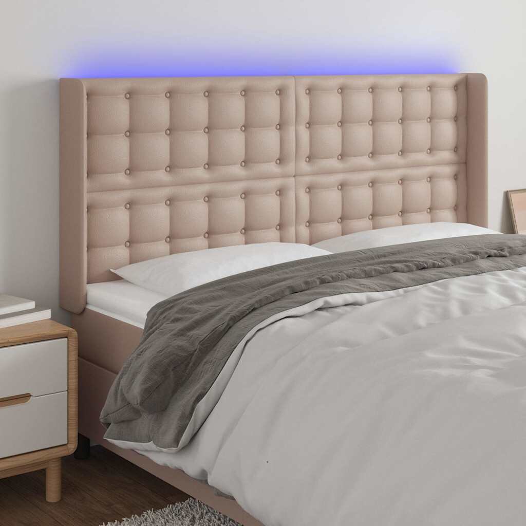 vidaXL LED горна табла за легло капучино 163x16x118/128 см