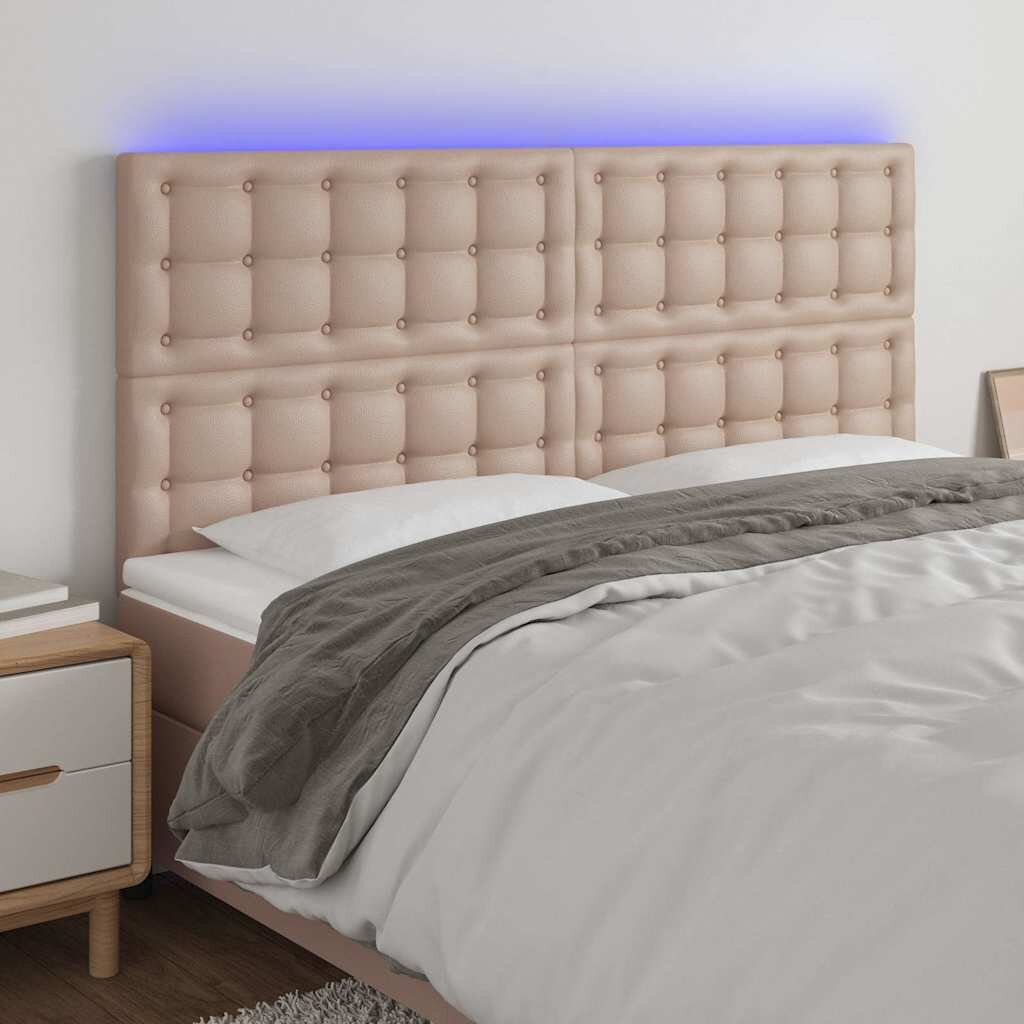 vidaXL LED горна табла за легло капучино 180x5x118/128 см