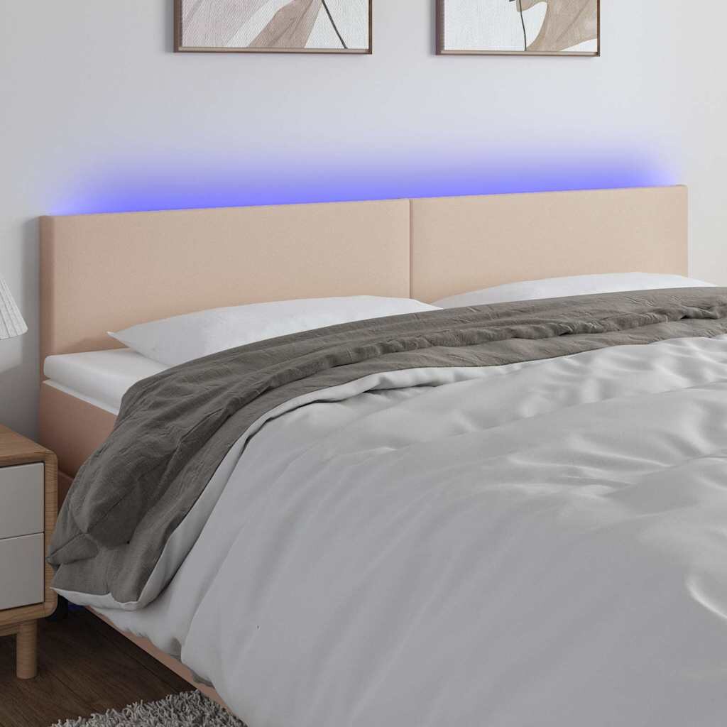 vidaXL LED Горна табла за легло капучино 200x5x78/88 см