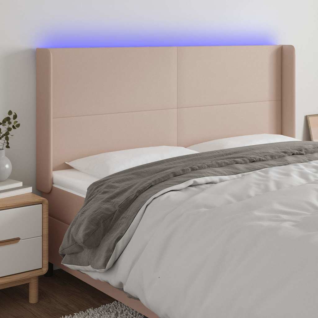 vidaXL LED горна табла за легло капучино 203x16x118/128 см