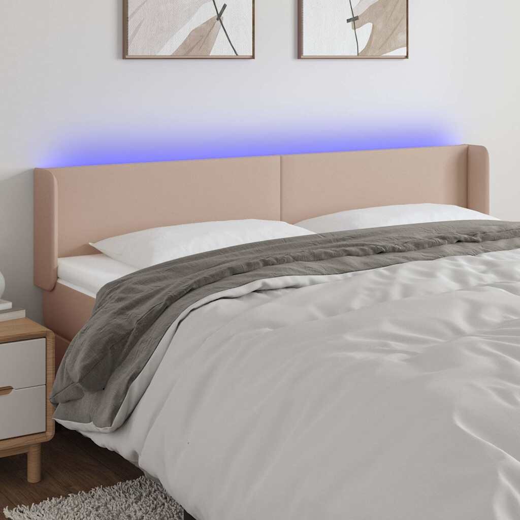 vidaXL LED Горна табла за легло капучино 203x16x78/88 см