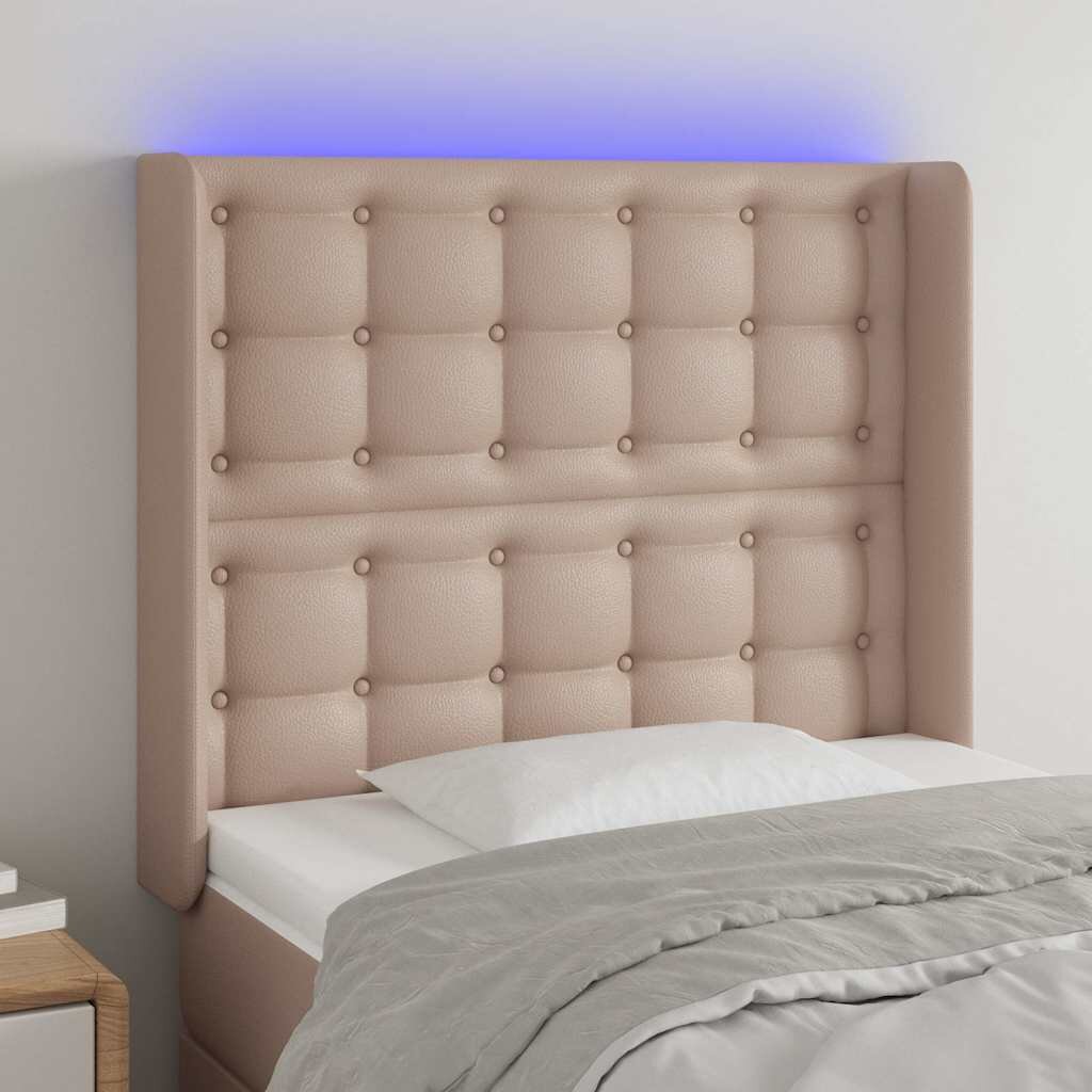 vidaXL LED горна табла за легло капучино 83x16x118/128 см