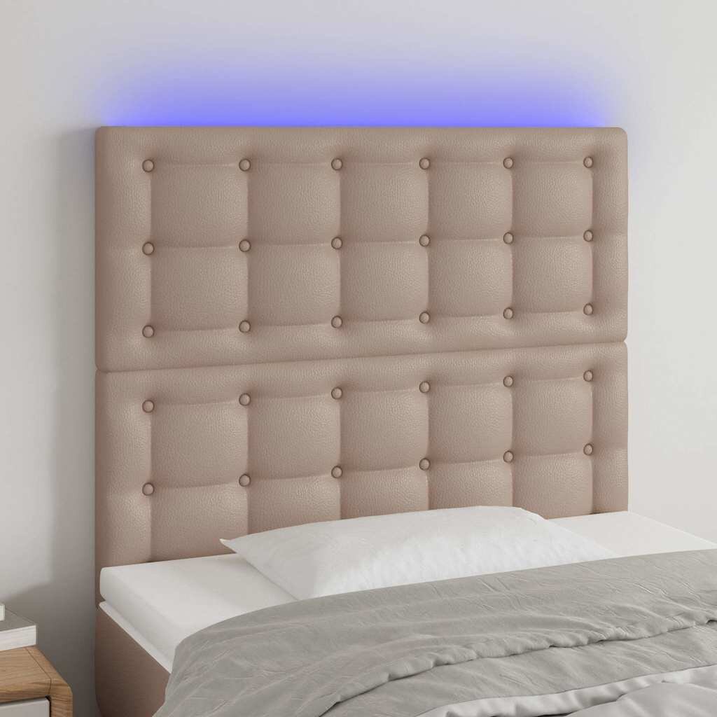 vidaXL LED горна табла за легло капучино 90x5x118/128 см