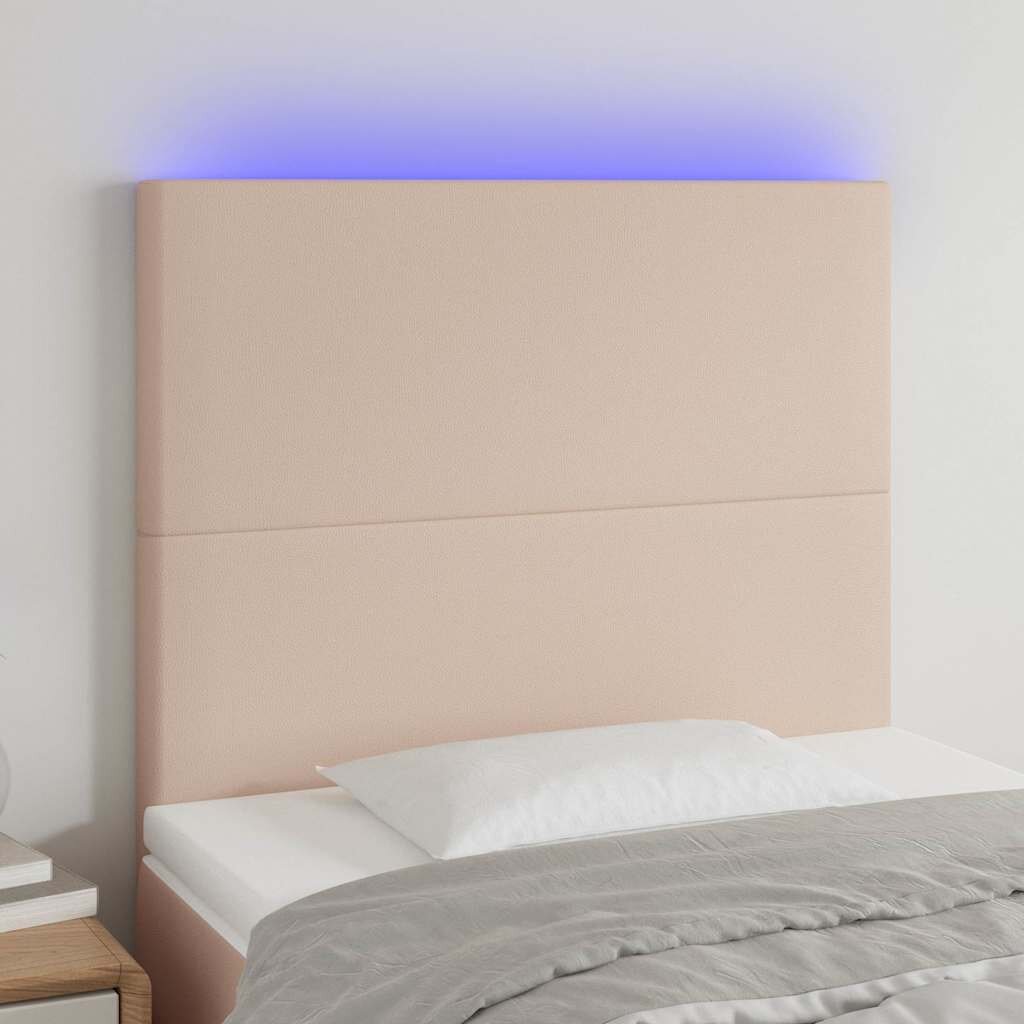 vidaXL LED горна табла за легло капучино 90x5x118/128 см