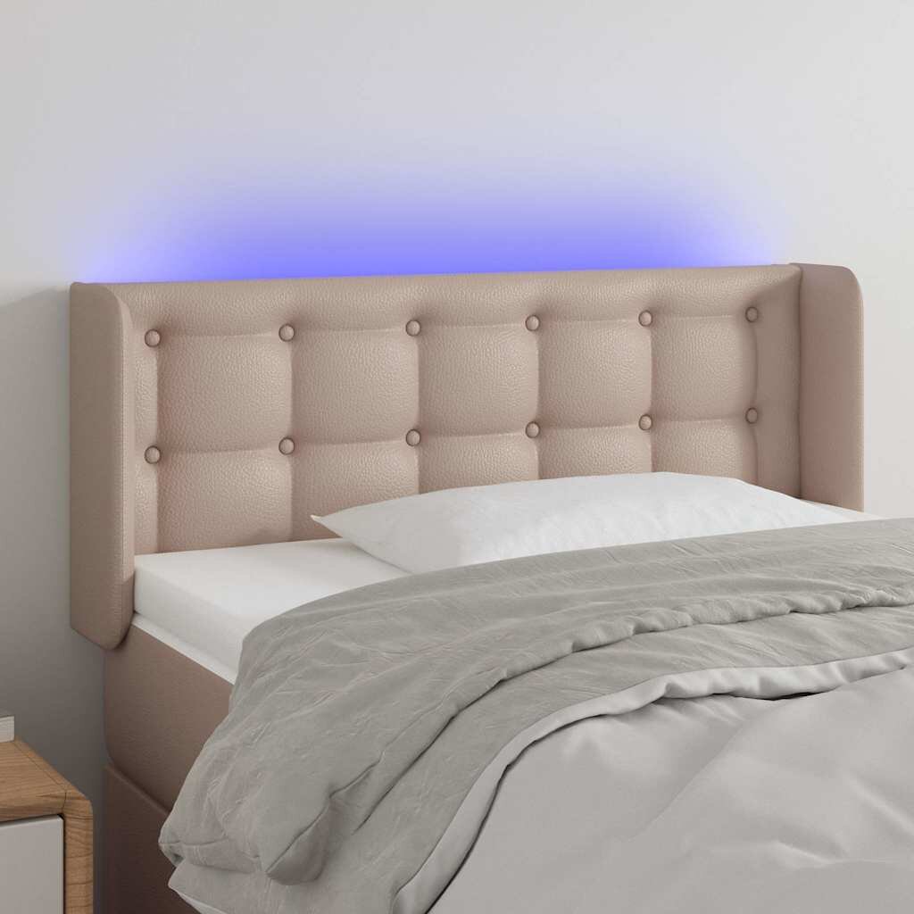 vidaXL LED Горна табла за легло капучино 93x16x78/88 см
