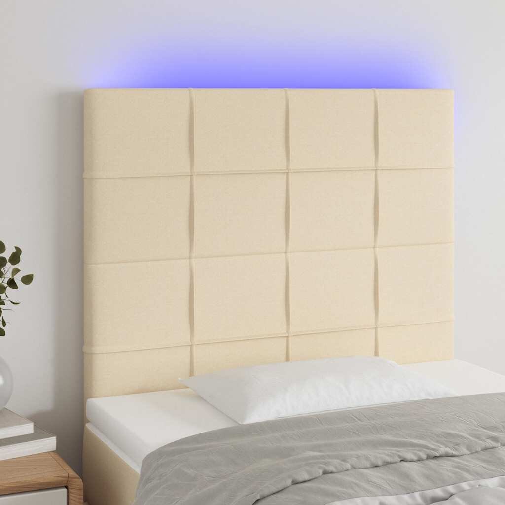 vidaXL LED горна табла за легло кремава 100x5x118/128 см плат