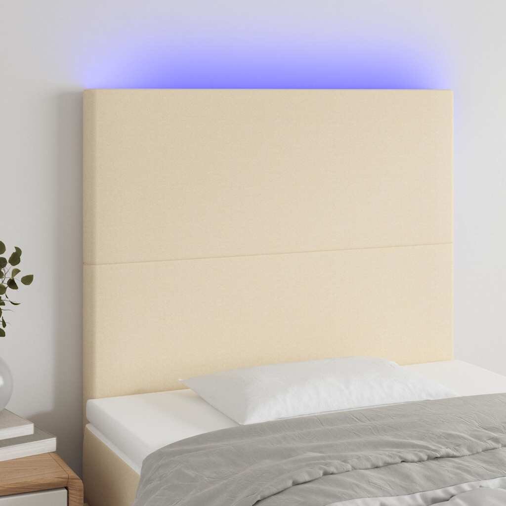 vidaXL LED горна табла за легло кремава 100x5x118/128 см плат