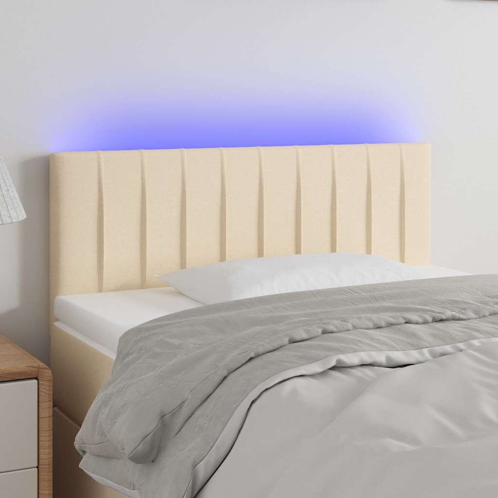 vidaXL LED горна табла за легло кремава 100x5x78/88 см плат