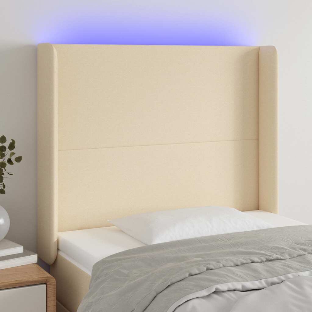 vidaXL LED горна табла за легло кремава 103x16x118/128 см плат