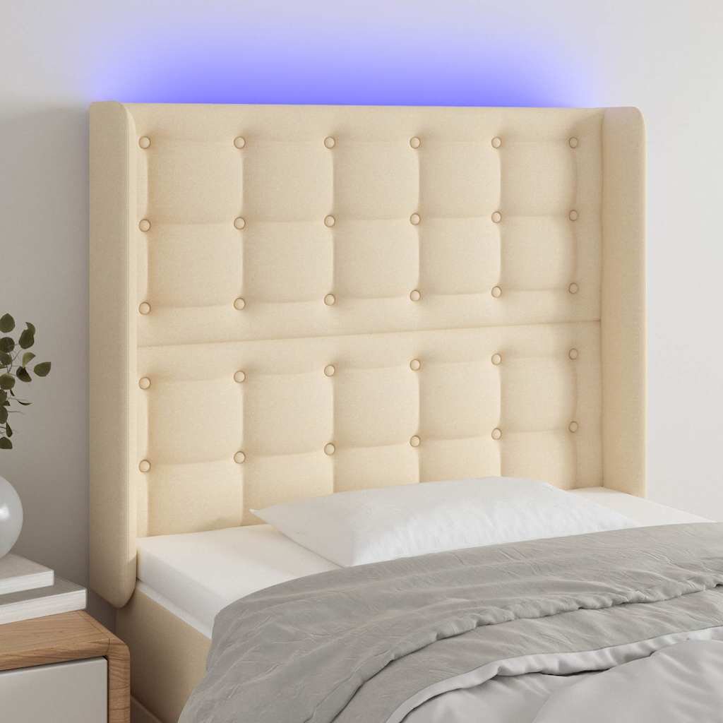 vidaXL LED горна табла за легло кремава 103x16x118/128 см плат