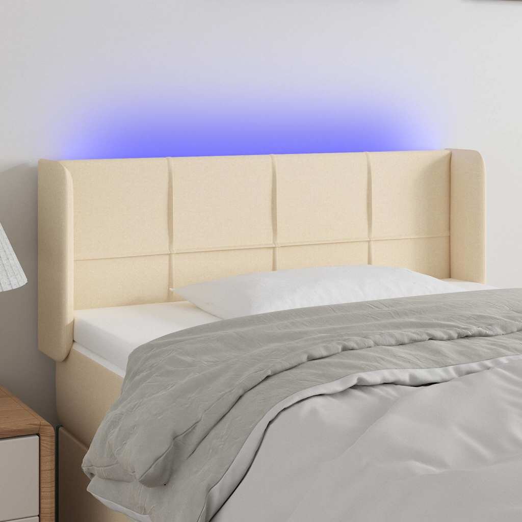vidaXL LED горна табла за легло кремава 103x16x78/88 см плат