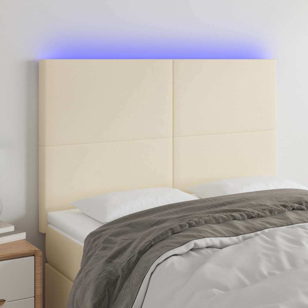 vidaXL LED горна табла за легло кремава 144x5x118/128 см