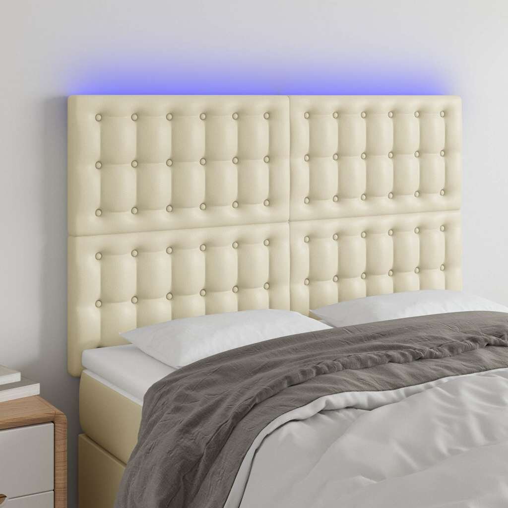 vidaXL LED горна табла за легло кремава 144x5x118/128 см