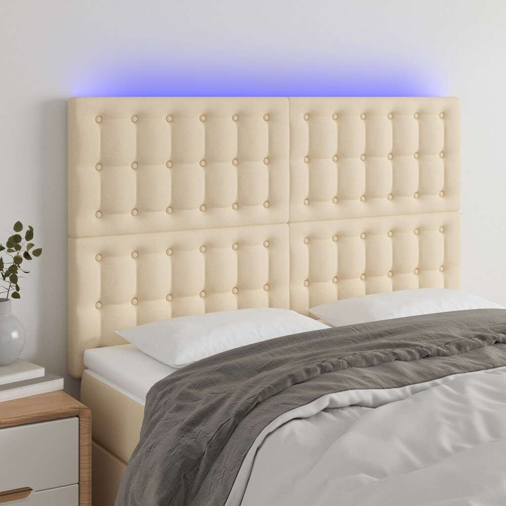 vidaXL LED горна табла за легло кремава 144x5x118/128 см плат