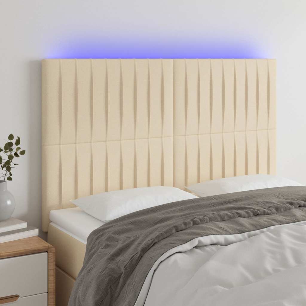 vidaXL LED горна табла за легло кремава 144x5x118/128 см плат