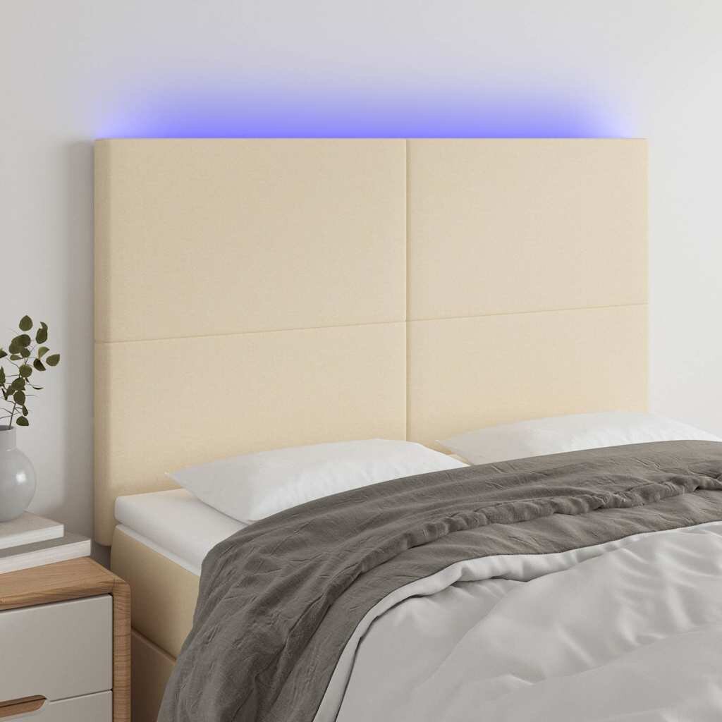 vidaXL LED горна табла за легло кремава 144x5x118/128 см плат