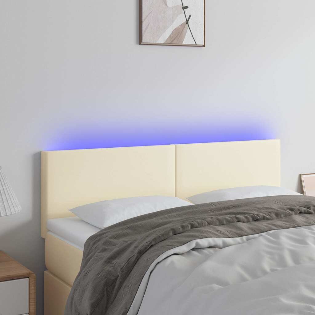 vidaXL LED Горна табла за легло кремава 144x5x78/88 см