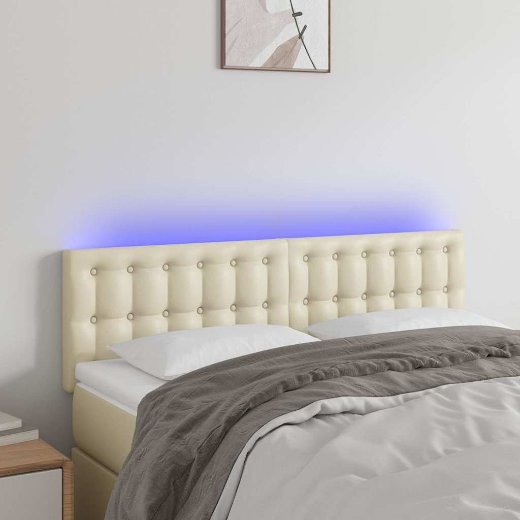 vidaXL LED Горна табла за легло кремава 144x5x78/88 см