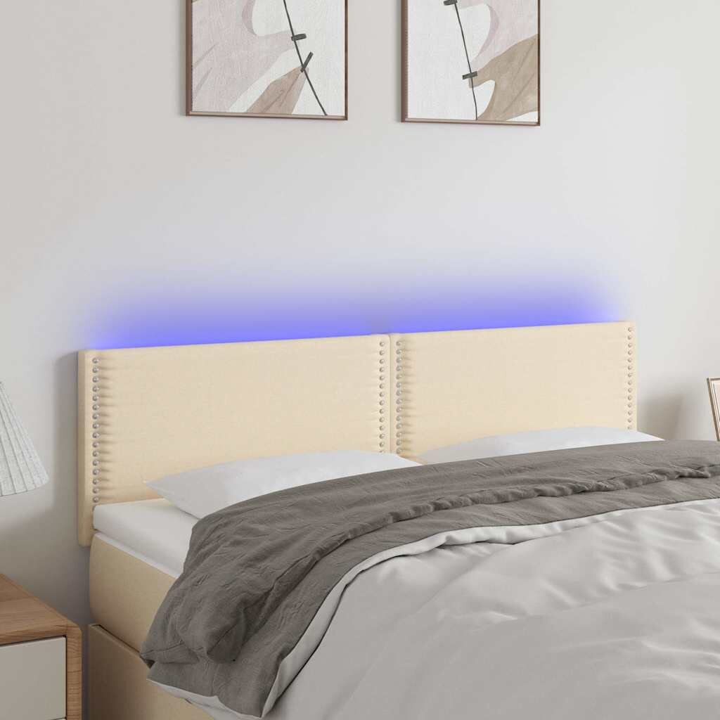 vidaXL LED горна табла за легло кремава 144x5x78/88 см плат