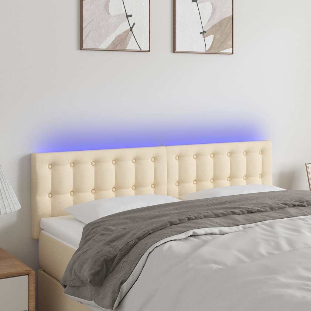 vidaXL LED горна табла за легло кремава 144x5x78/88 см плат