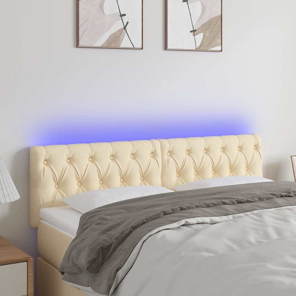 vidaXL LED горна табла за легло кремава 144x7x78/88 см плат
