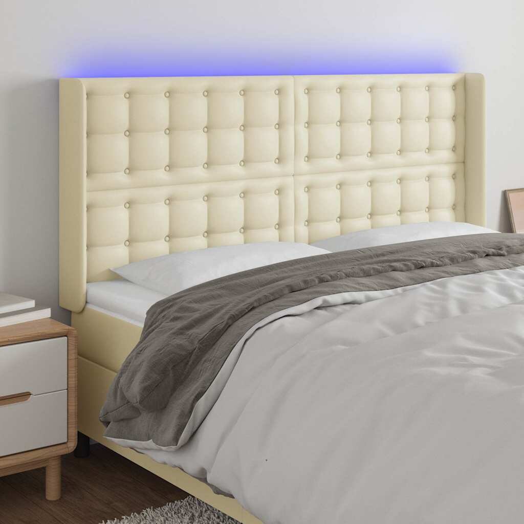 vidaXL LED горна табла за легло кремава 147x16x118/128 см