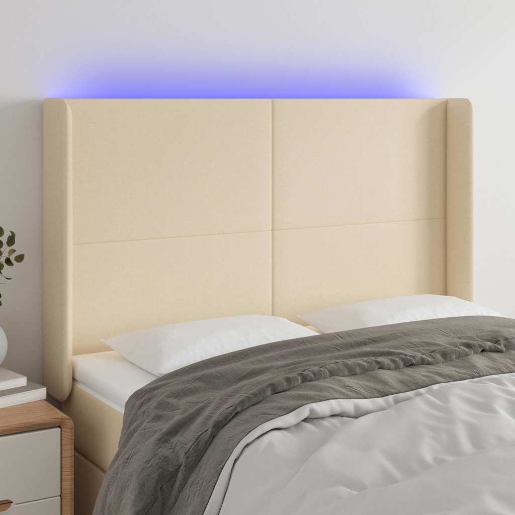 vidaXL LED горна табла за легло кремава 147x16x118/128 см плат