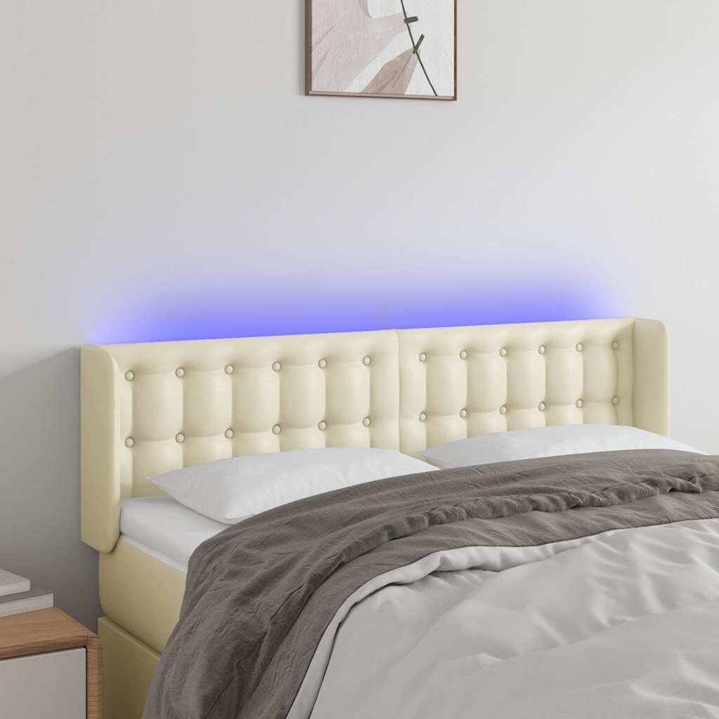 vidaXL LED горна табла за легло кремава 147x16x78/88 см