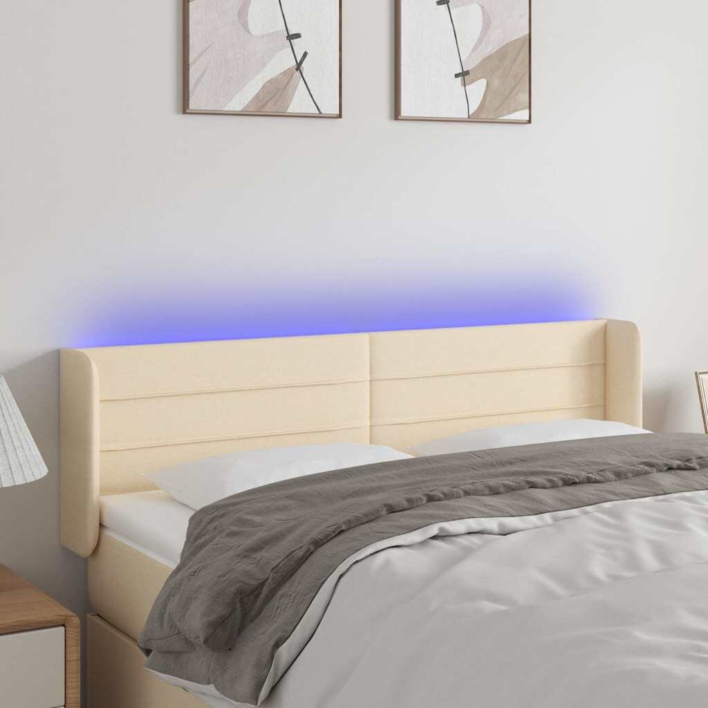vidaXL LED горна табла за легло кремава 147x16x78/88 см плат