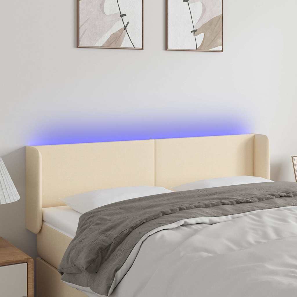 vidaXL LED горна табла за легло кремава 147x16x78/88 см плат