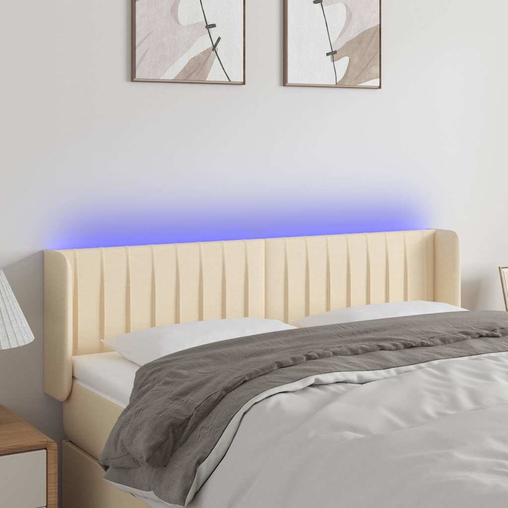 vidaXL LED горна табла за легло кремава 147x16x78/88 см плат