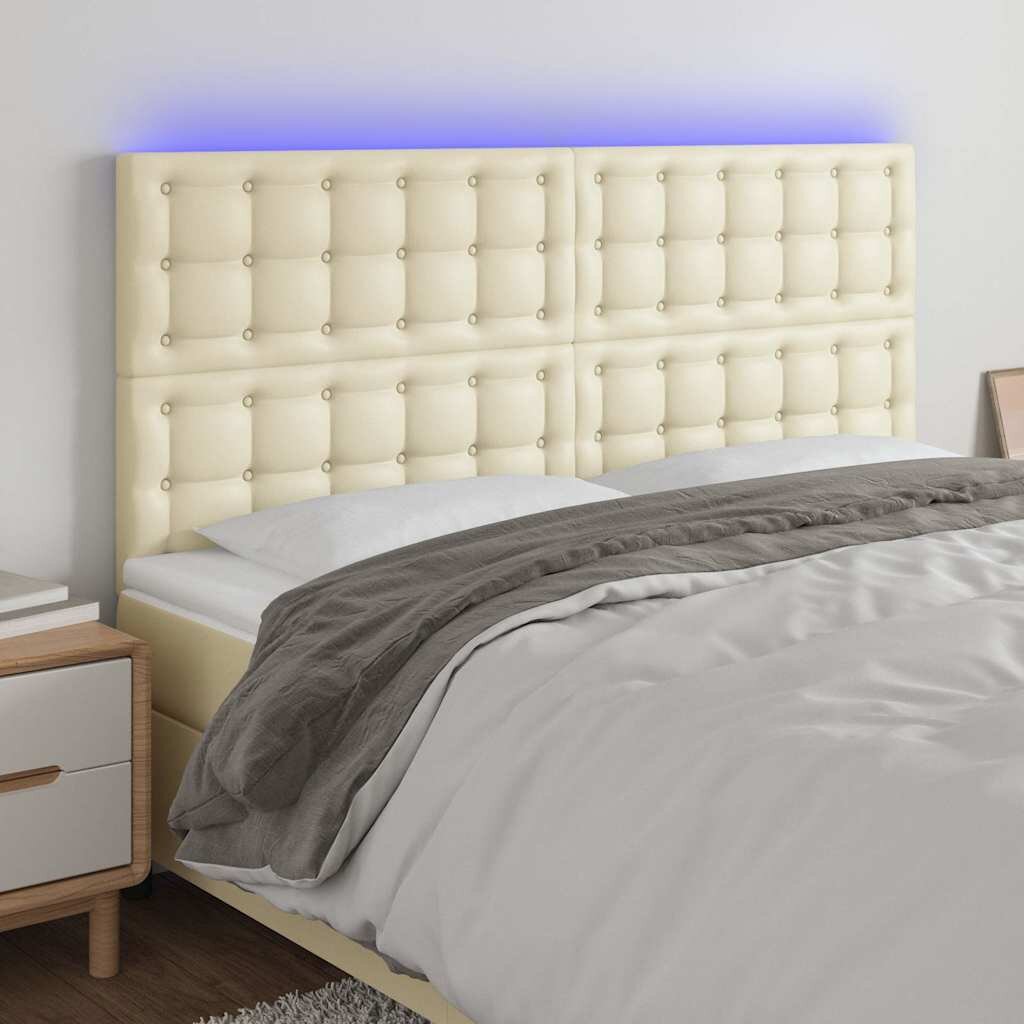 vidaXL LED горна табла за легло кремава 160x5x118/128 см